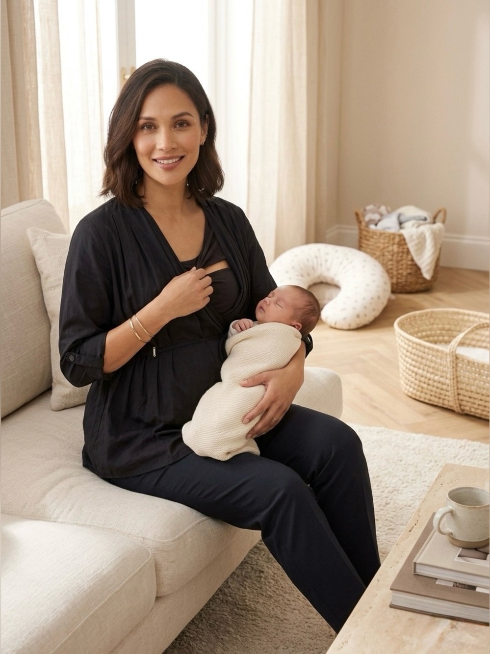 A Pea In The Pod Black Wrap Maternity Nursing Tunic Top Cinched Medium-NWOT - Picture 2 of 9